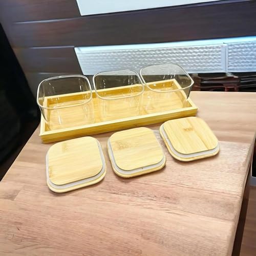 Set of 3 Borosilicate Glass Snack Jars with Wooden Tray