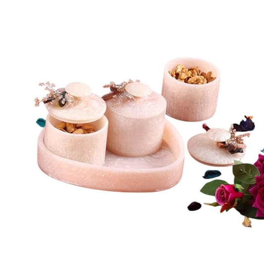 White Marble Dry Fruit Organiser Set of 3 With Beautiful Tray