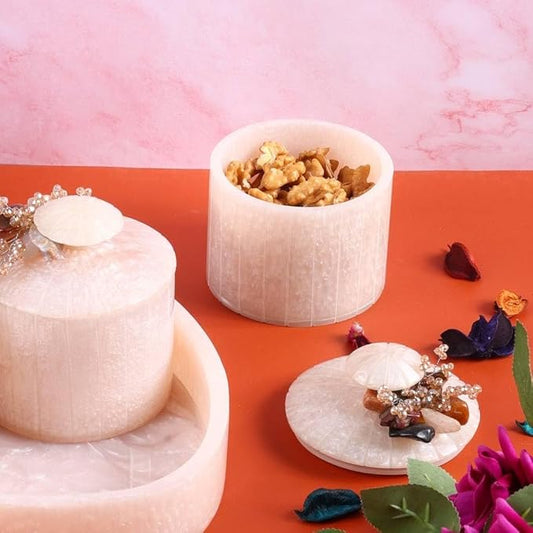 White Marble Dry Fruit Organiser Set of 3 With Beautiful Tray