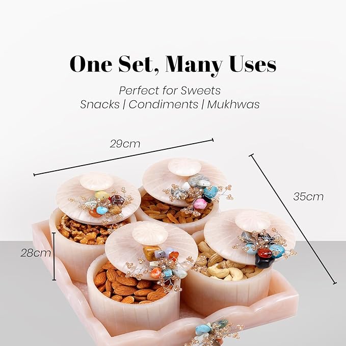 Dry Fruit Organisers Set of 4 with Stylish Tray