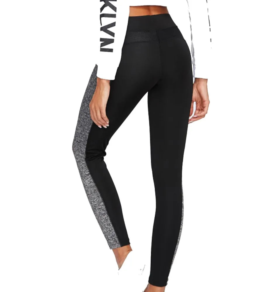 Black & Grey Polyester Lycra Women's Stretchable Gym Leggings