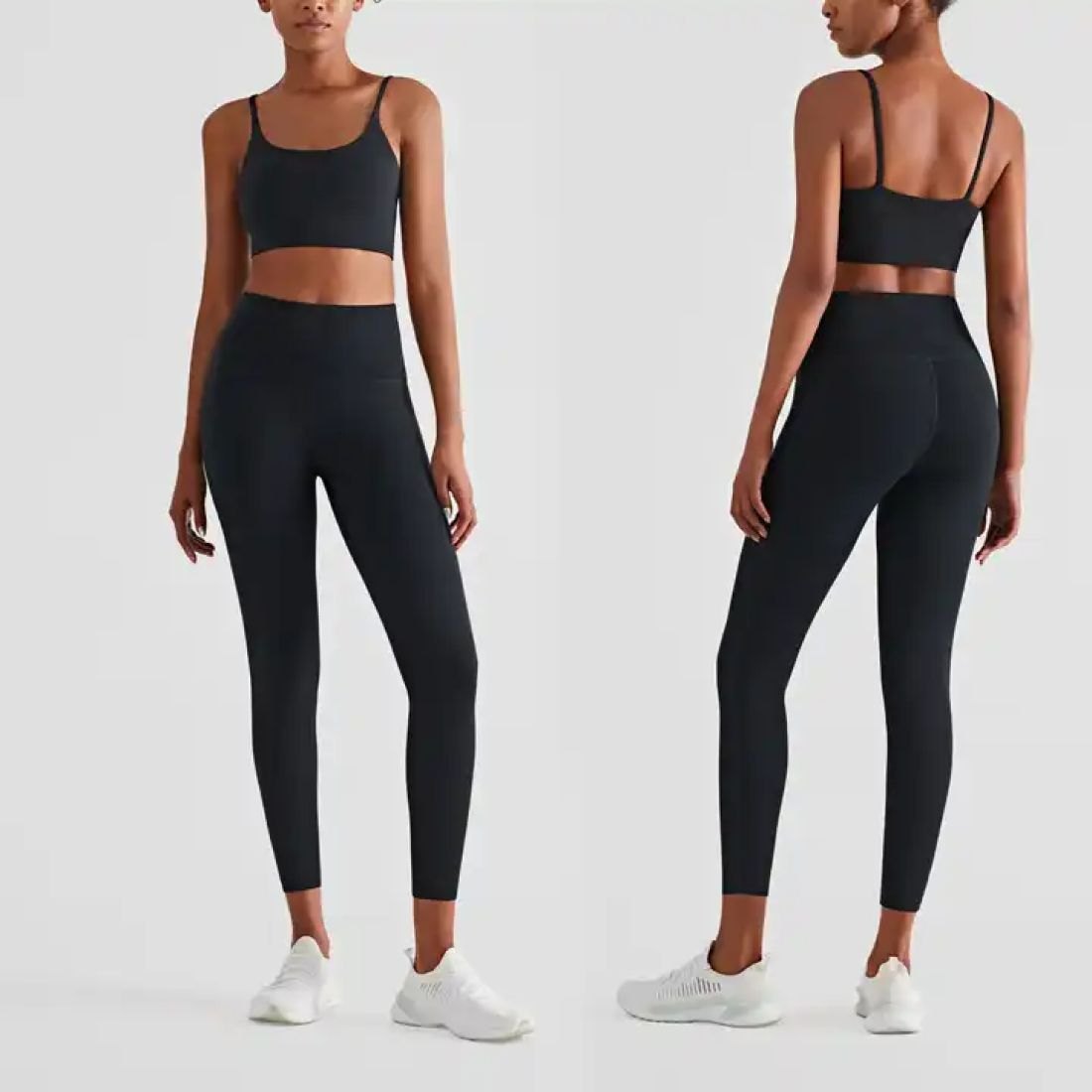 Black High Waist Yoga Pants Sports Gym Leggings, Skin Fit