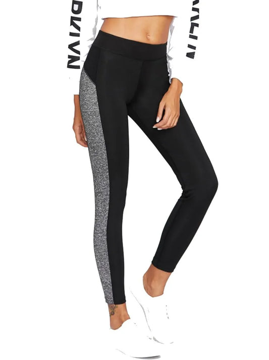 Black & Grey Polyester Lycra Women's Stretchable Gym Leggings